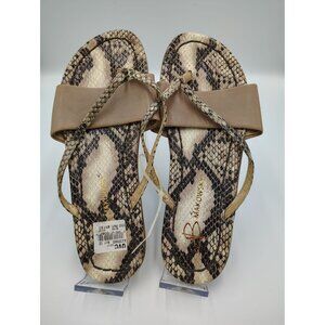 B. Makowsky Women's Snake Print Thong Sandals Size 8.5 Beige & Brown Strappy Des
